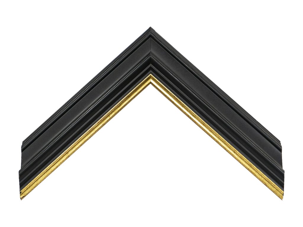 Frame Rabbit Frame Lip G-4415: 1 1/2″ Wide Black Satin, Sloped Wood Frame with Gold Lip (9/16 ...