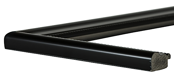 W-8014: 1 1/2" Glossy Black, Rounded Polystyrene Frame with Beaded Lip (3/8" Rabbet)