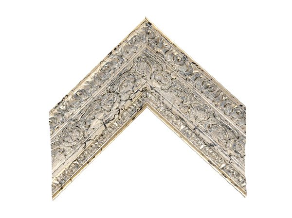 UA-420-2004: 3 Inch Wide Ornate Mottled Silver Sloped Wood Frame (3/8" Rabbet)